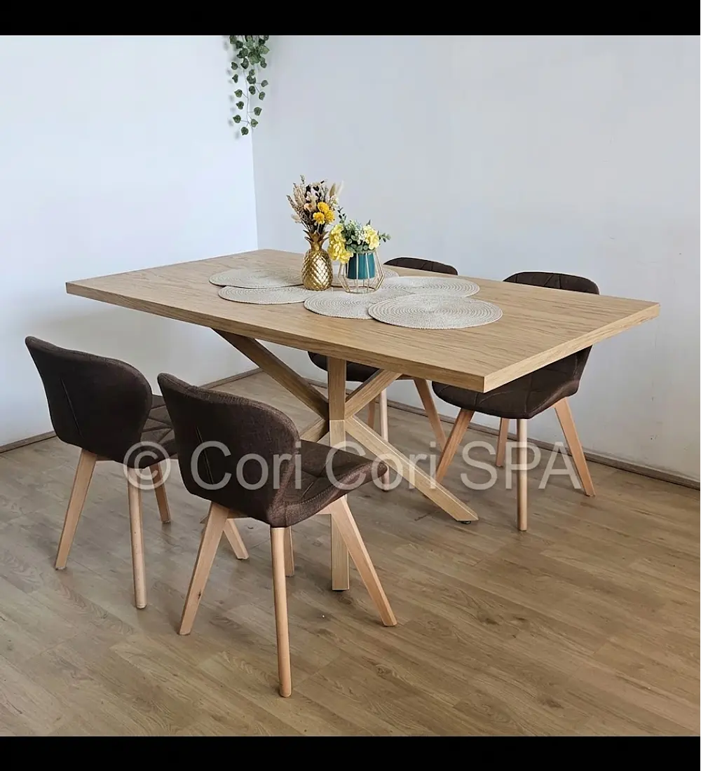 Comedor Madrid Natural  + 4 Sillas Mariposa Lino