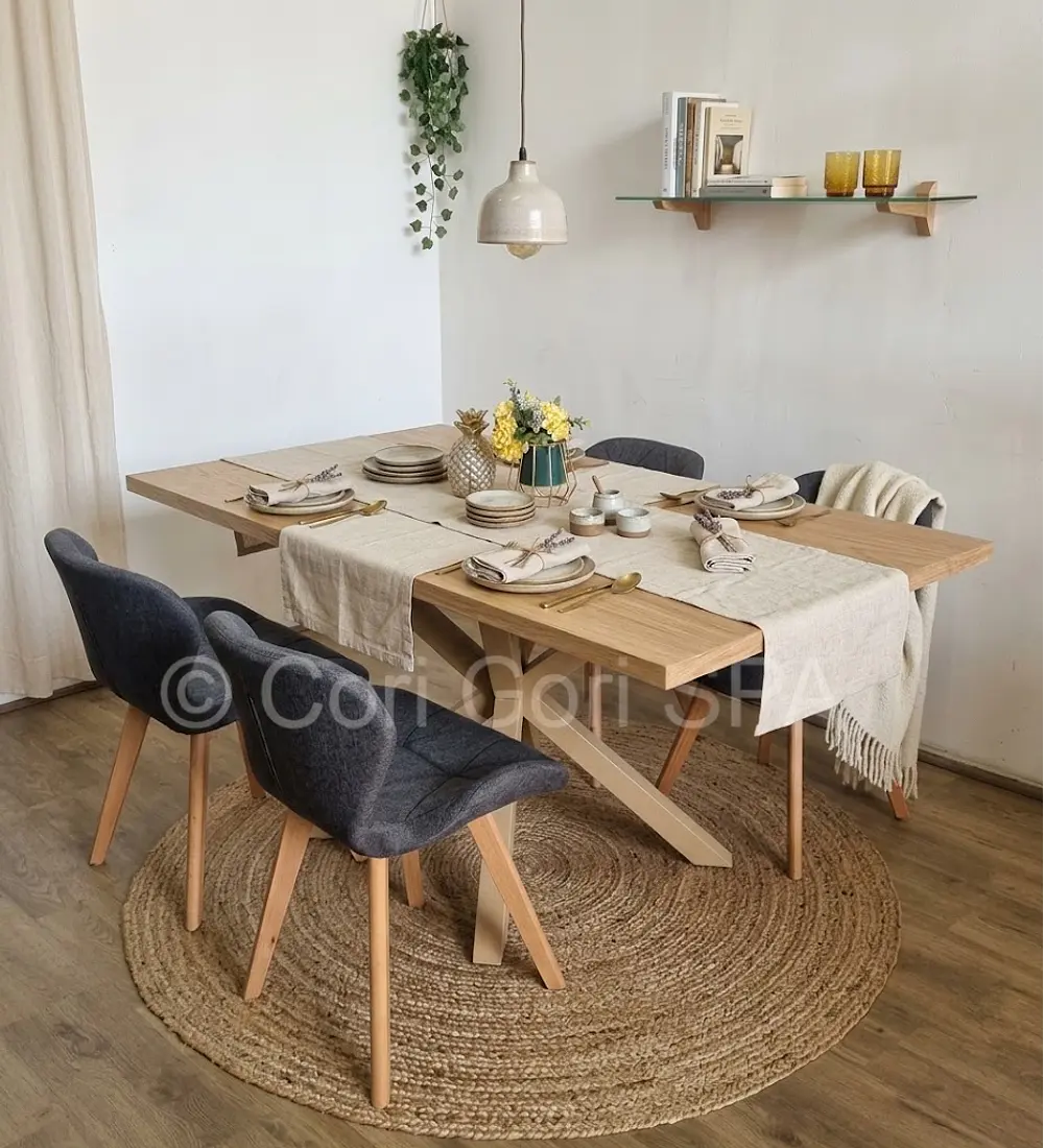 Comedor Madrid Natural  + 4 Sillas Mariposa Lino