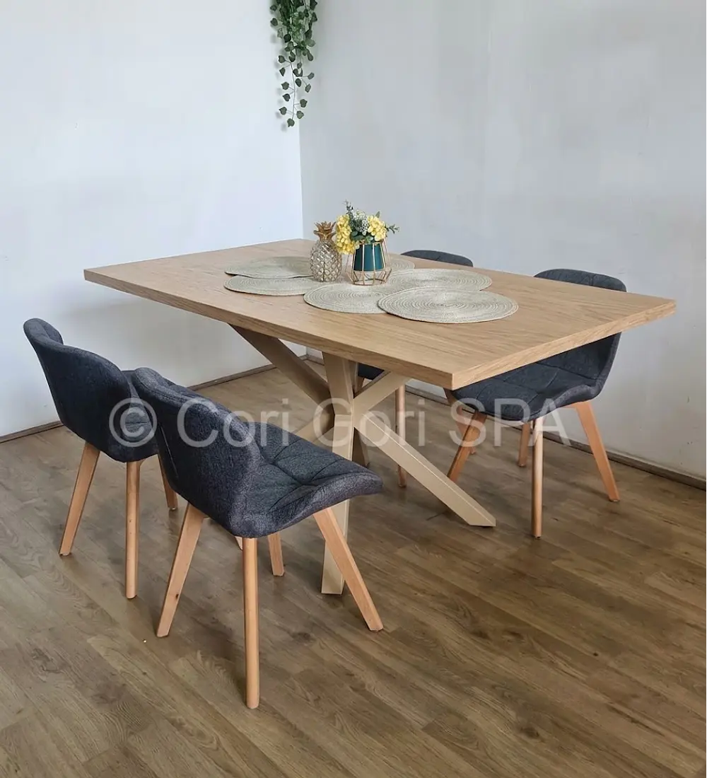 Comedor Madrid Natural  + 4 Sillas Mariposa Lino