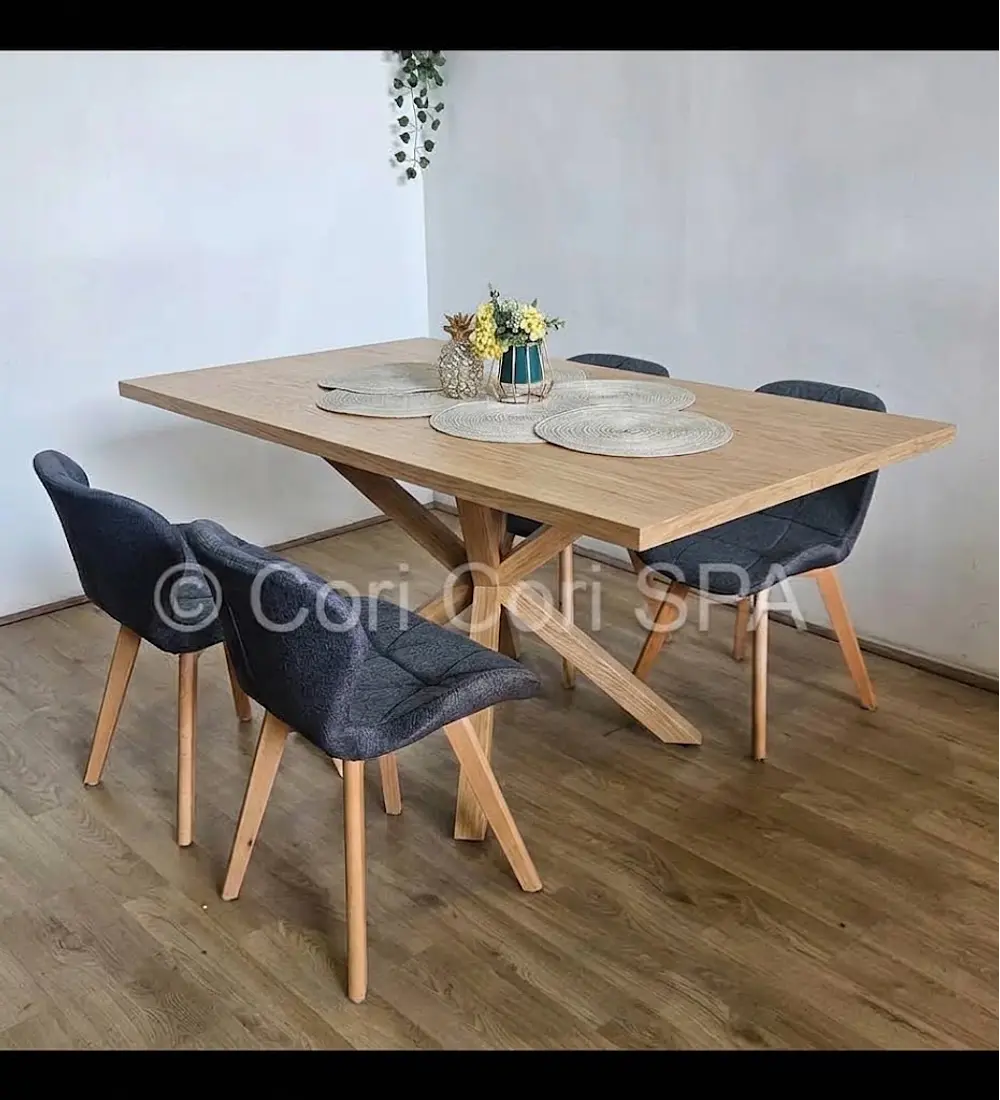 Comedor Madrid Natural  + 4 Sillas Mariposa Lino