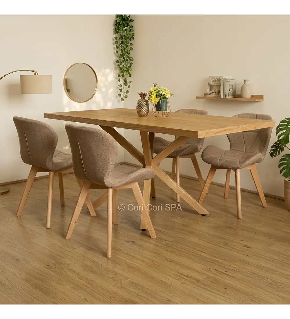 Comedor Madrid Natural  + 4 Sillas Mariposa Lino