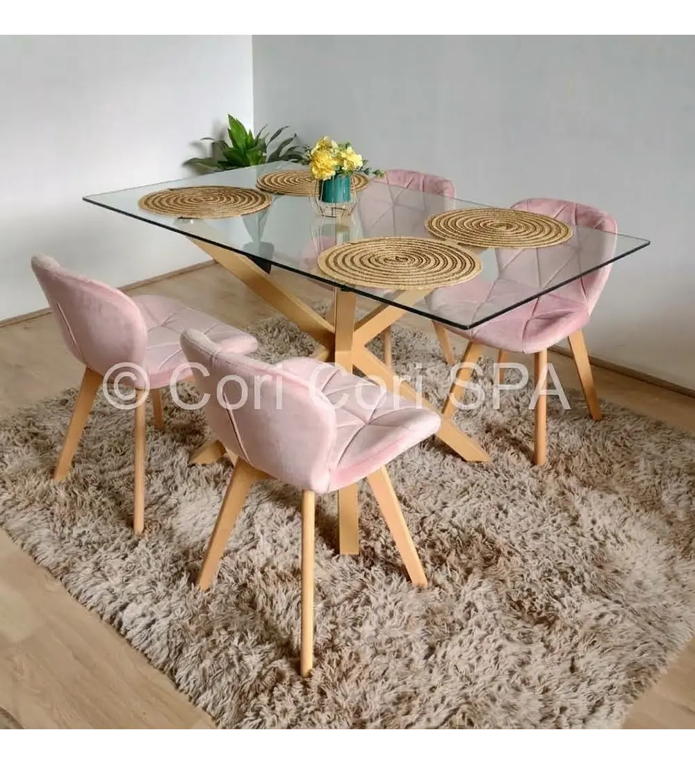 Comedor Madrid 160x90cms + 4 Sillas Mariposa Velvet 