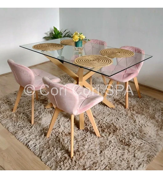 Comedor Madrid 160x90cms + 4 Sillas Mariposa Velvet 