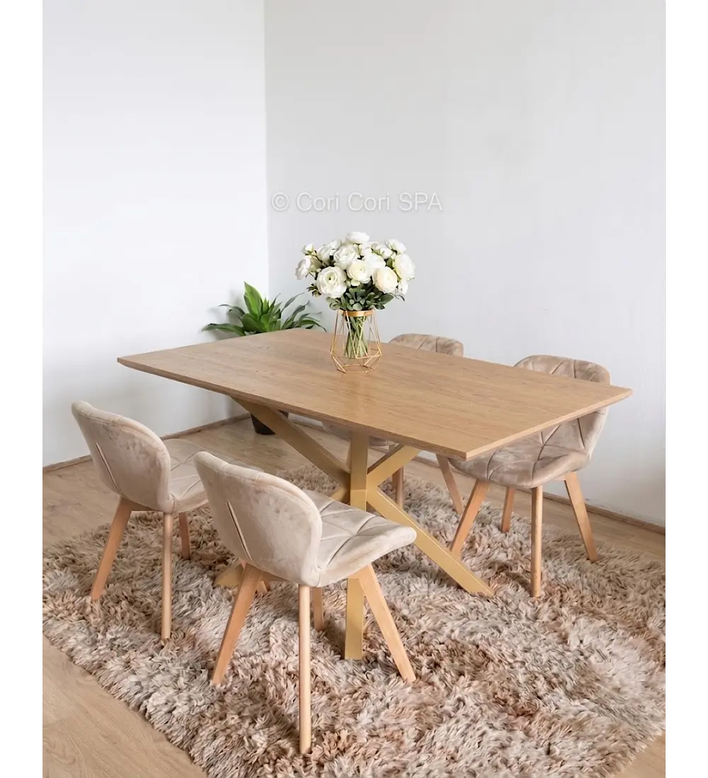 Comedor Madrid Natural + 4 Sillas Mariposa Velvet