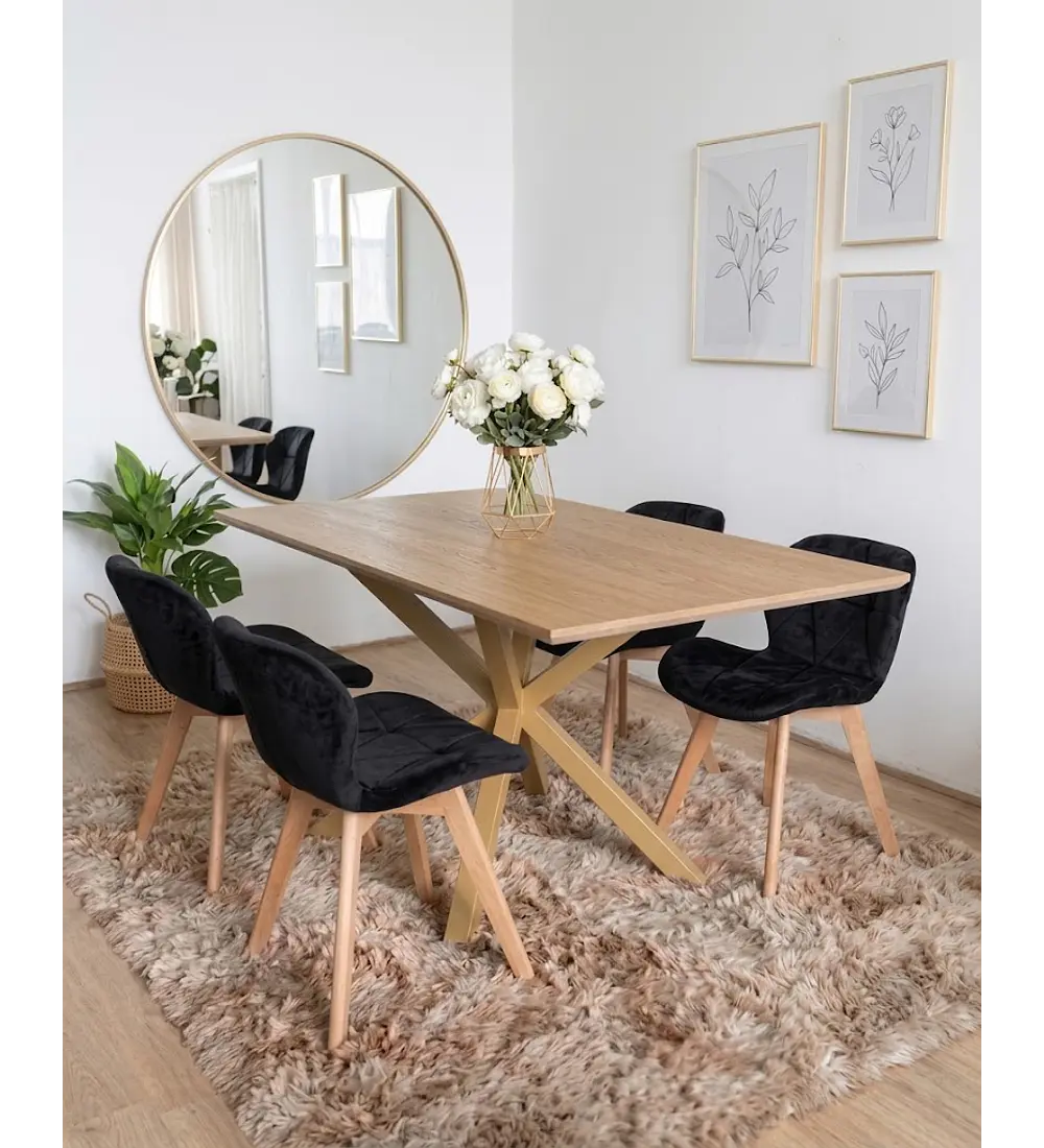 Comedor Madrid Natural + 4 Sillas Mariposa Velvet