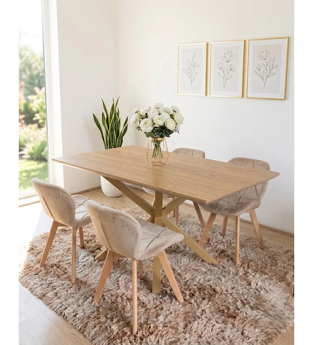 Comedor Madrid Natural + 4 Sillas Mariposa Velvet