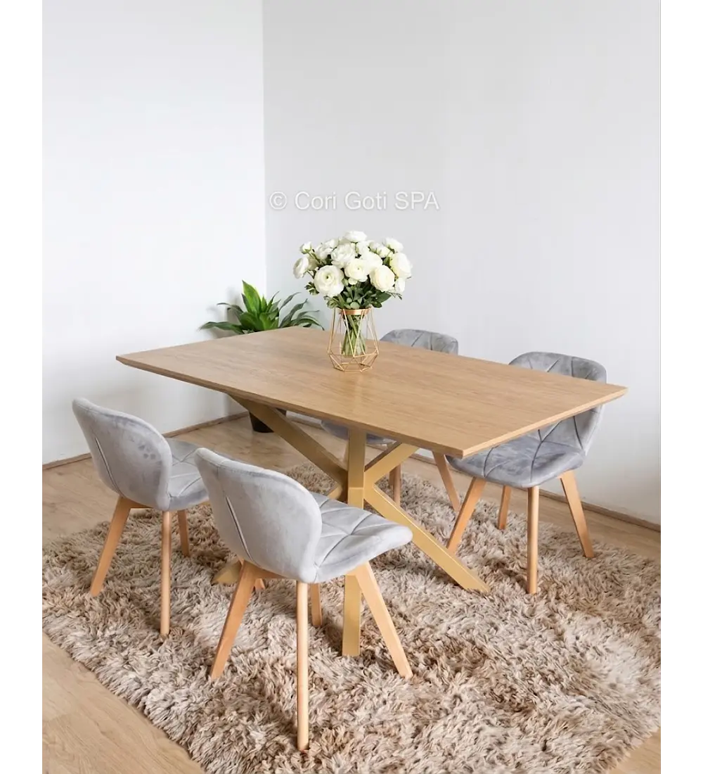 Comedor Madrid Natural + 4 Sillas Mariposa Velvet