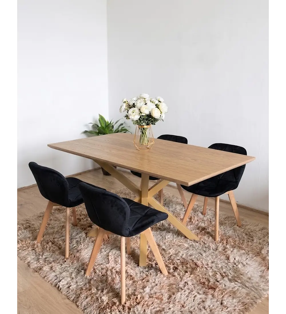 Comedor Madrid Natural + 4 Sillas Mariposa Velvet