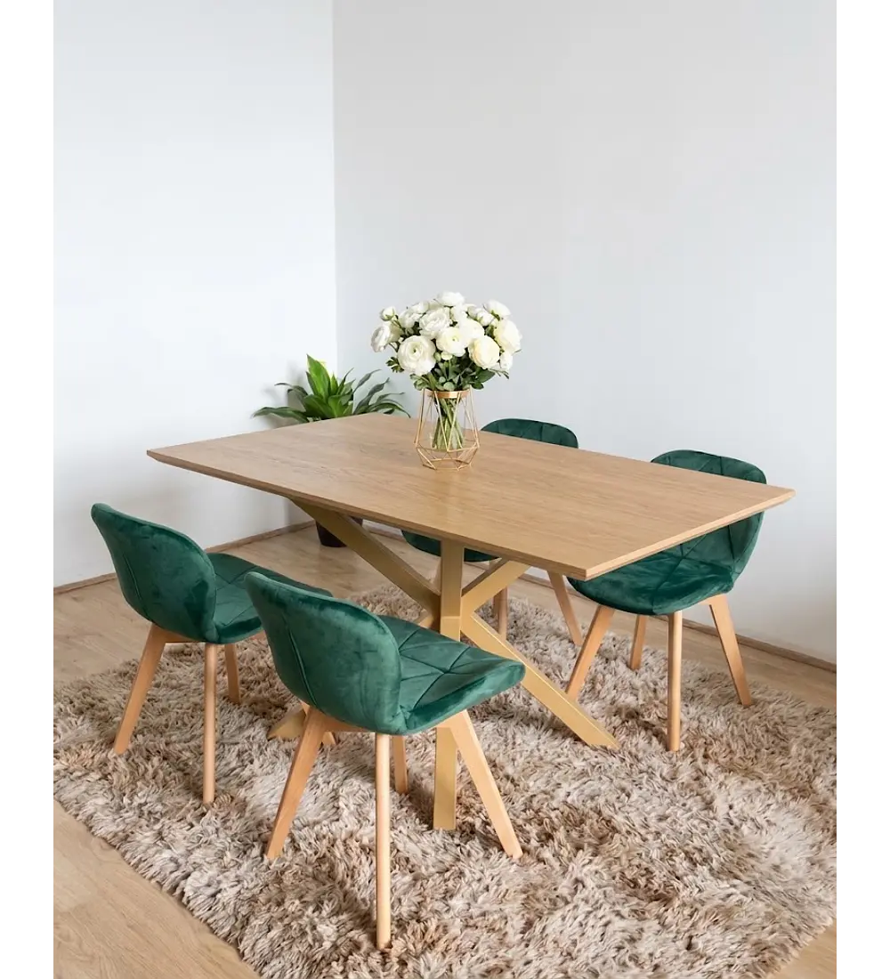 Comedor Madrid Natural + 4 Sillas Mariposa Velvet