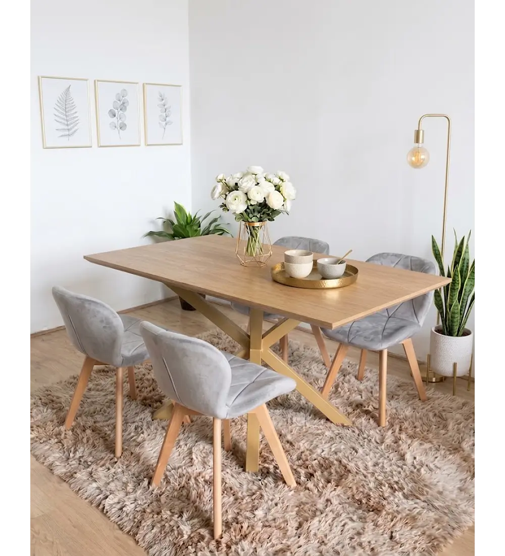 Comedor Madrid Natural + 4 Sillas Mariposa Velvet
