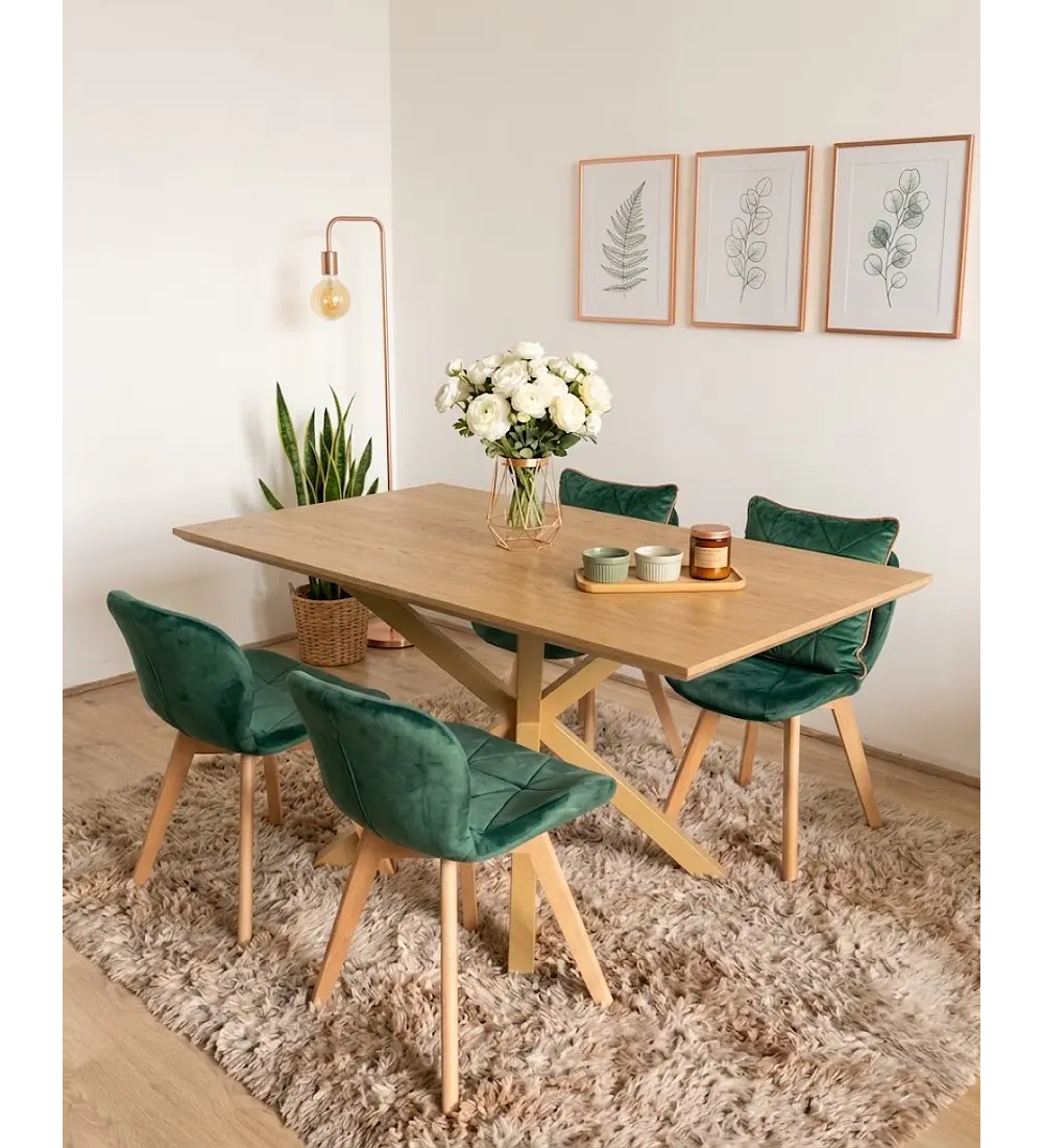 Comedor Madrid Natural + 4 Sillas Mariposa Velvet