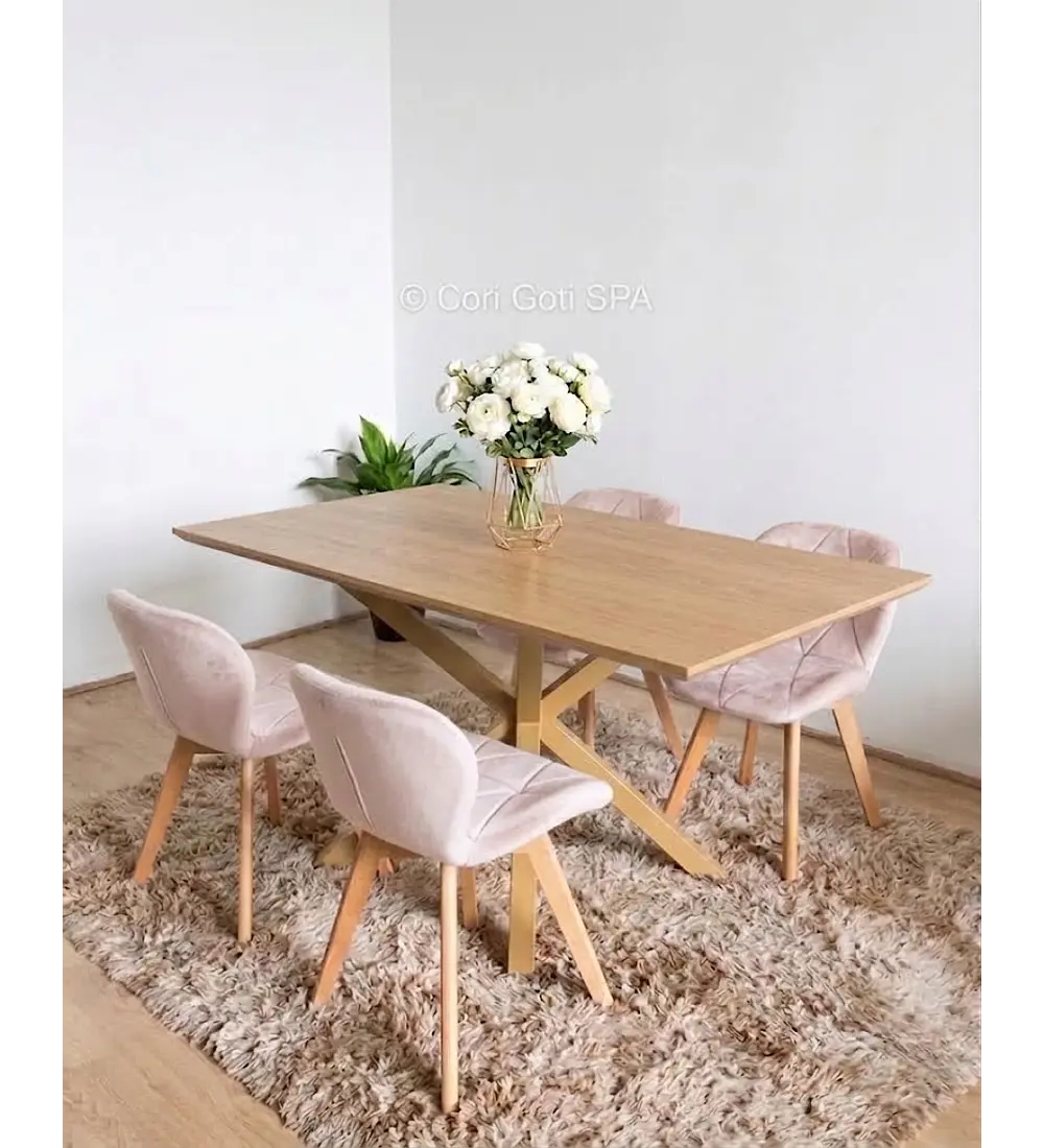 Comedor Madrid Natural + 4 Sillas Mariposa Velvet