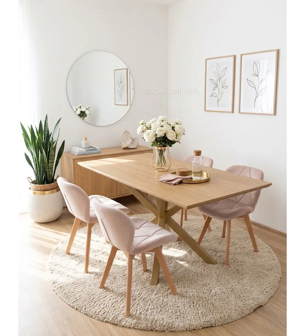 Comedor Madrid Natural + 4 Sillas Mariposa Velvet