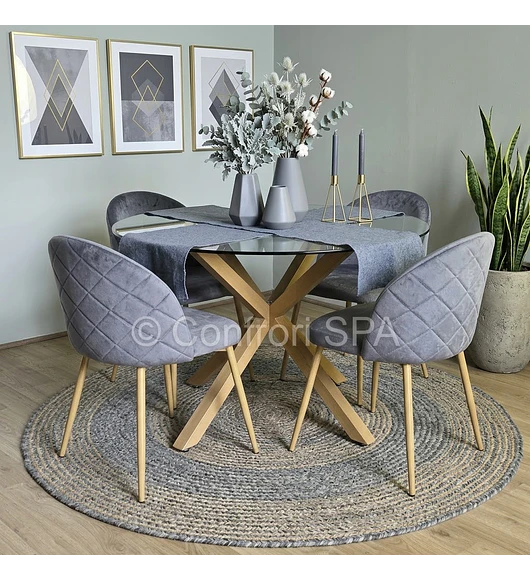 Comedor Mesa Warwick 100cm + 4 Sillas Bread Velvet Wood 