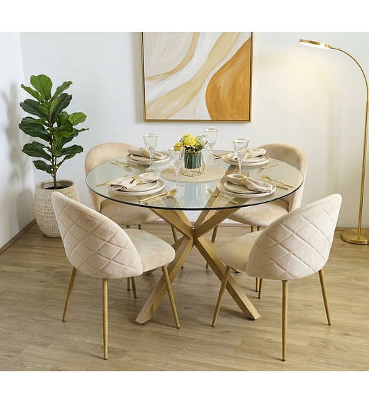 Comedor Mesa Warwick 100cm + 4 Sillas Bread Velvet Wood 