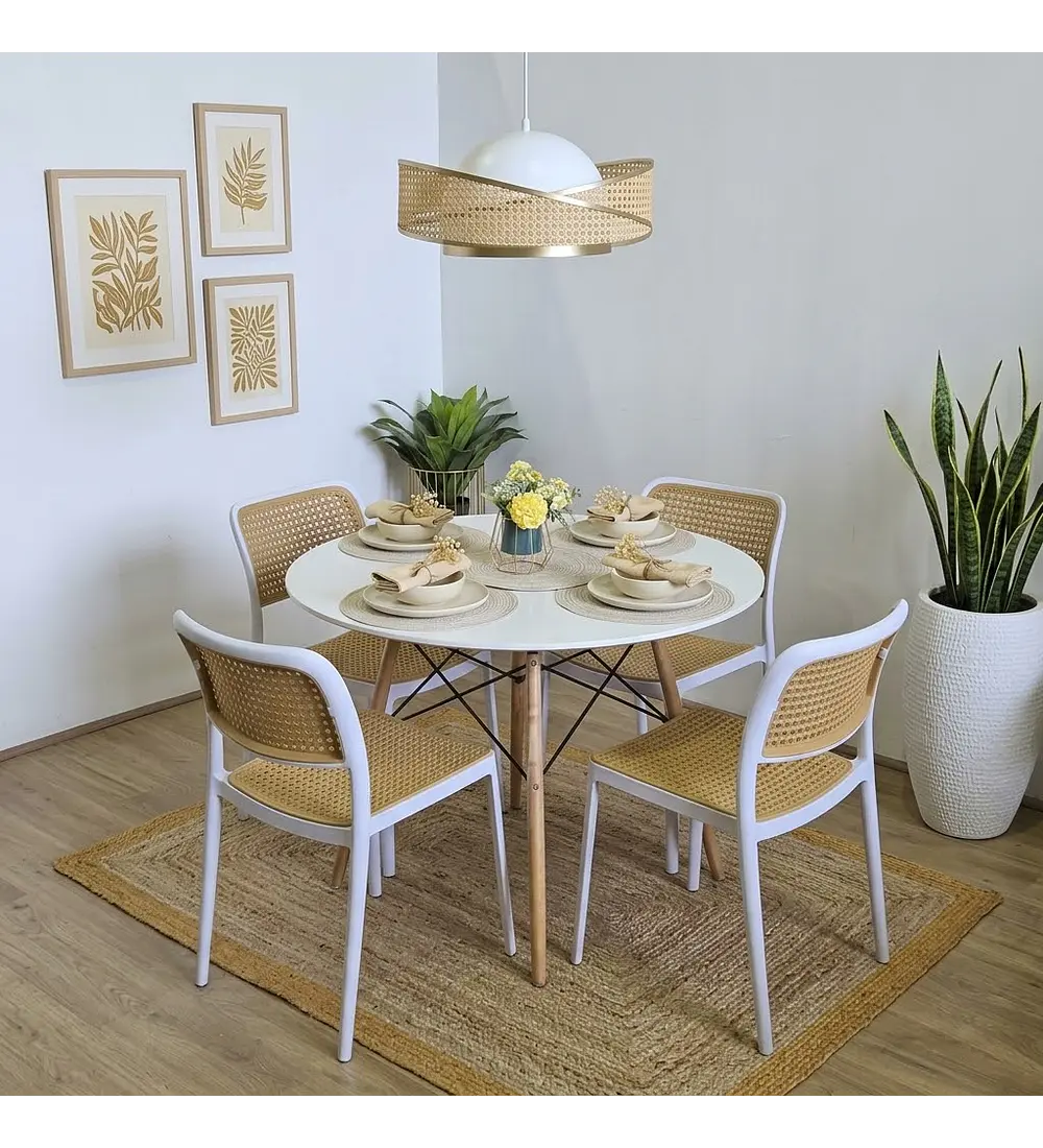 Comedor Mesa Eames Blanca 100cms + 4 Sillas Delta