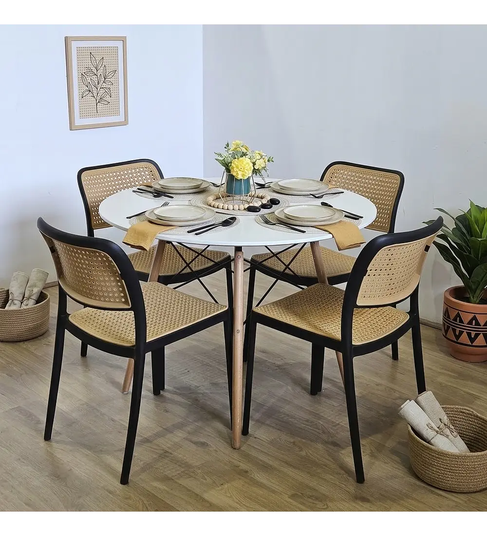 Comedor Mesa Eames Blanca 100cms + 4 Sillas Delta
