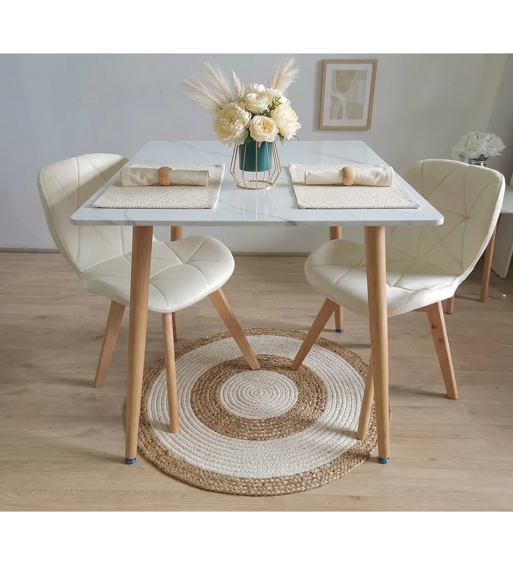 Comedor Marmól Cuadrada 80x80cms + 2 Sillas Mariposa Velvet
