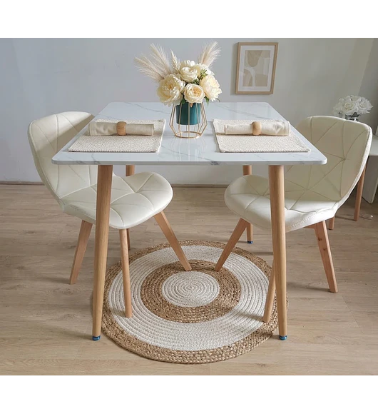 Comedor Marmól Cuadrada 80x80cms + 2 Sillas Mariposa Velvet