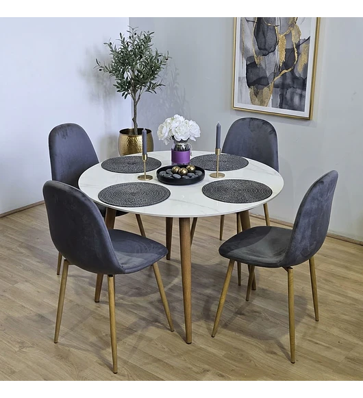 Comedor Mesa Mármol (100cms) + 4 Sillas Scoop Velvet