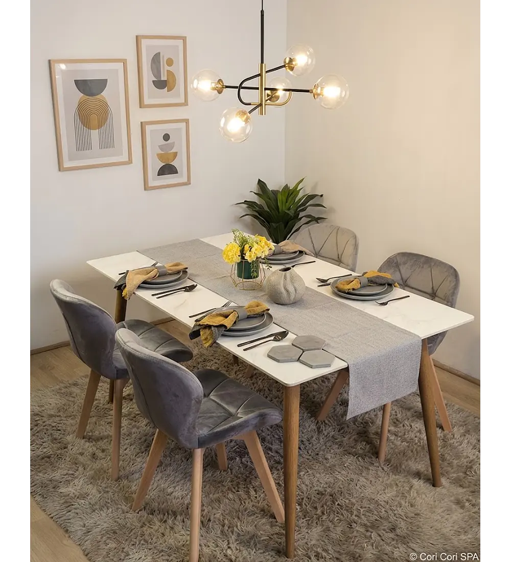 Comedor Mesa Mármol 160x90cm  + 4 Sillas Mariposa Velvet