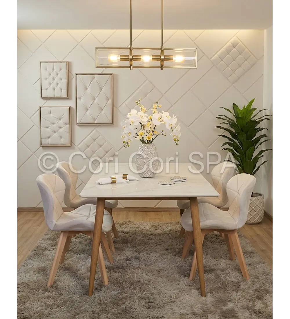 Comedor Mesa Mármol 140x80cm  + 4 Sillas Mariposa Velvet