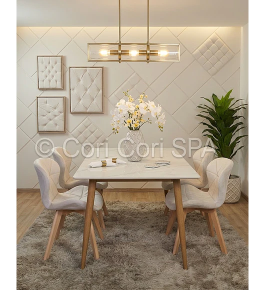 Comedor Mesa Mármol 140x80cm  + 4 Sillas Mariposa Velvet