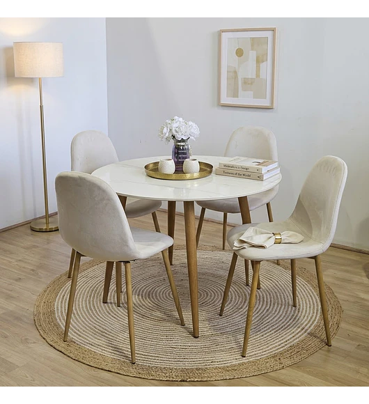 Comedor Mesa Mármol (100cms) + 4 Sillas Scoop Lino