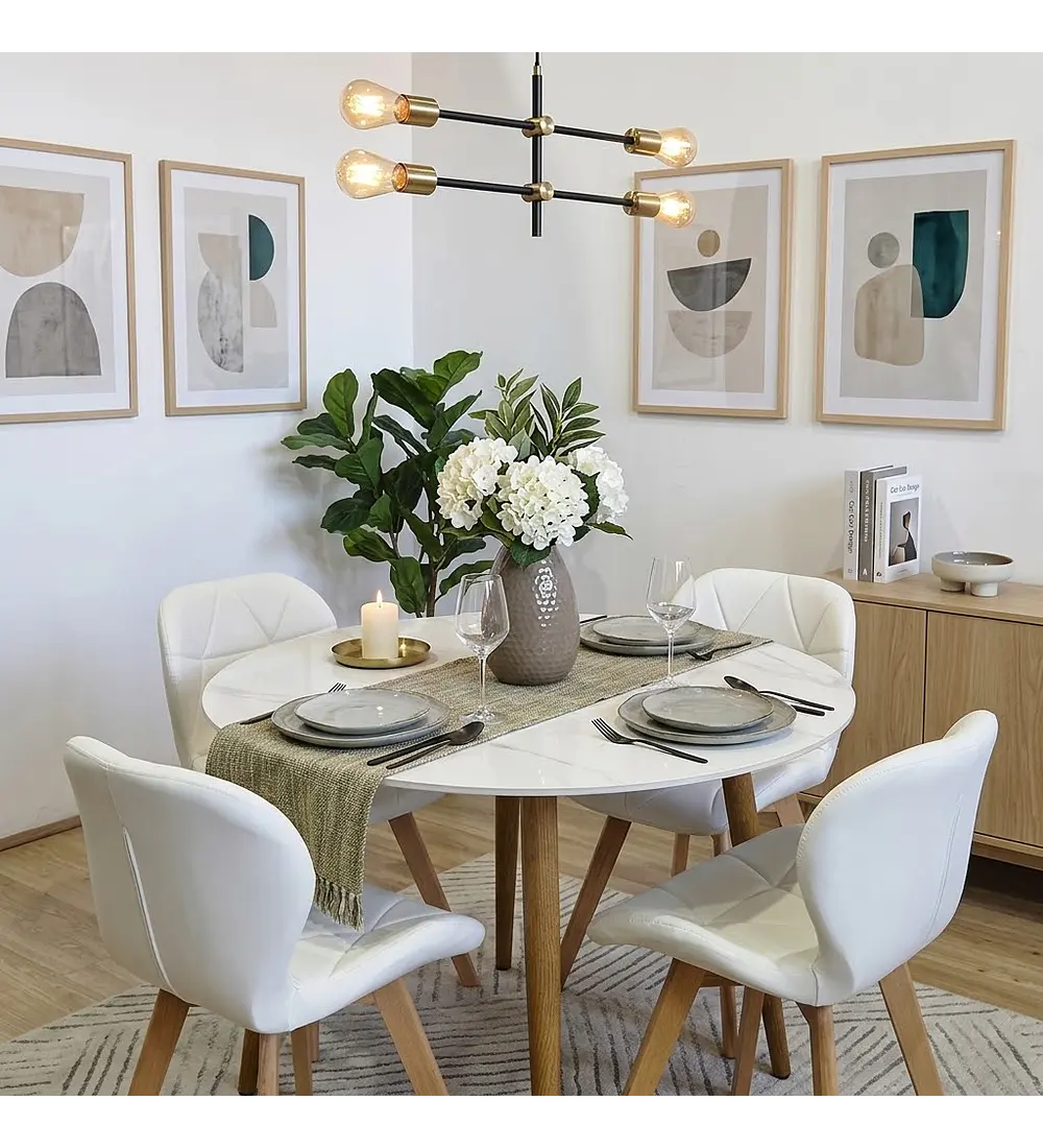 Comedor Mesa Mármol 100cms + 4 Sillas Mariposa Wood 