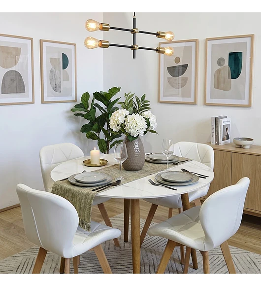 Comedor Mesa Mármol 100cms + 4 Sillas Mariposa Wood 