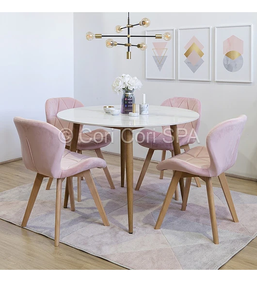 Comedor Mesa Mármol 80cms + 4 Sillas Mariposa Velvet