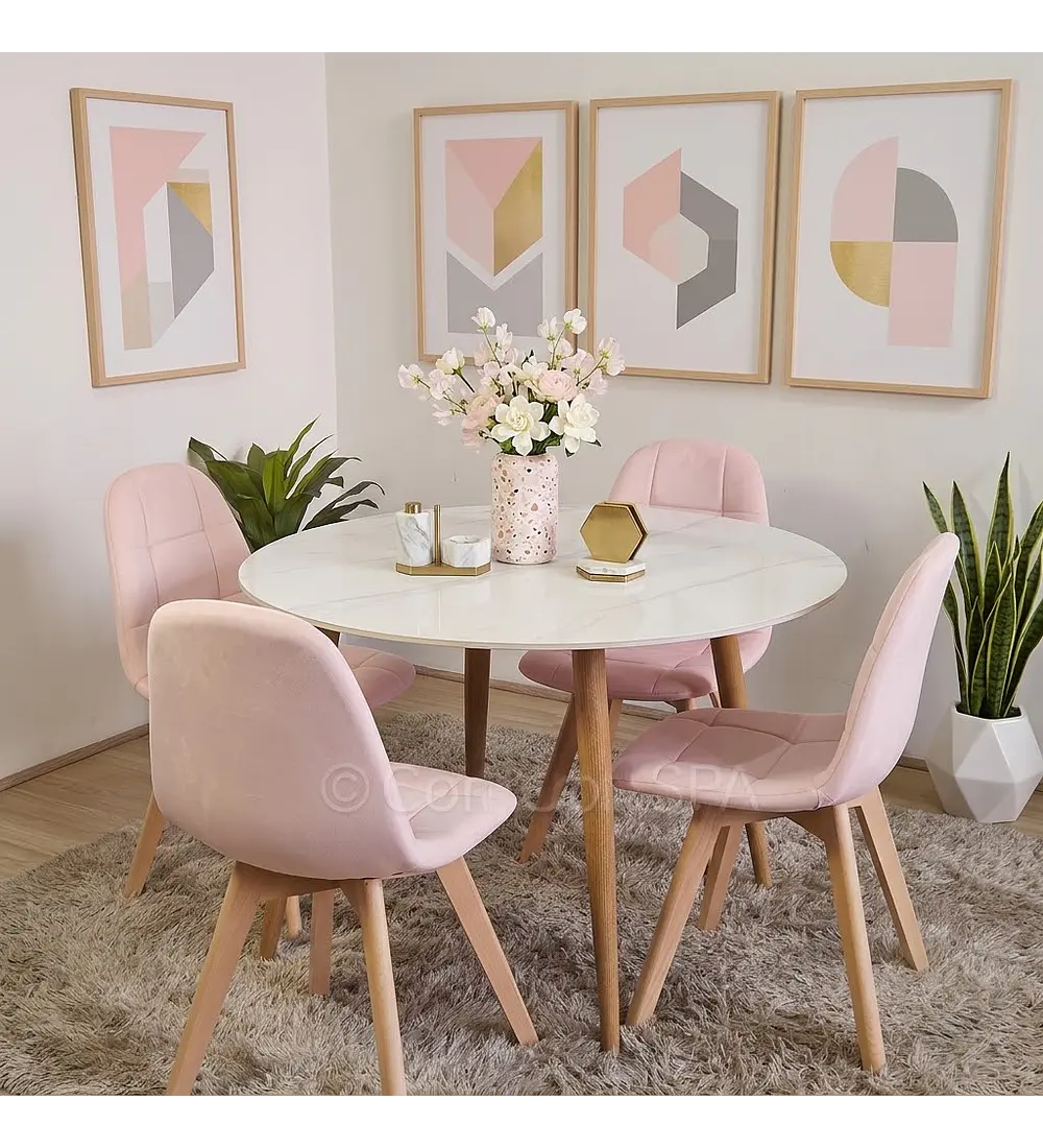 Comedor Mármol 100cm  + 4 Sillas Capitonne Velvet