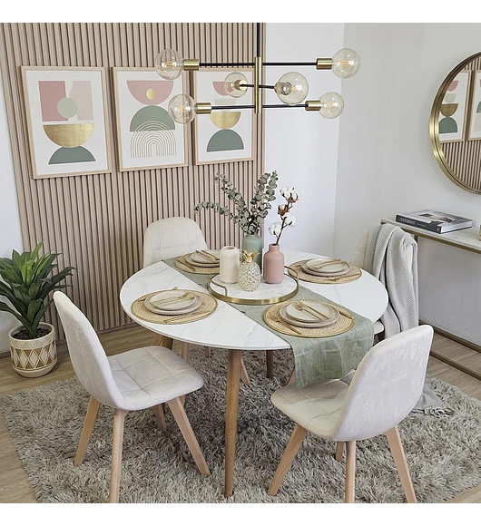 Comedor Mármol 80cm  + 4 Sillas Capitonne Velvet