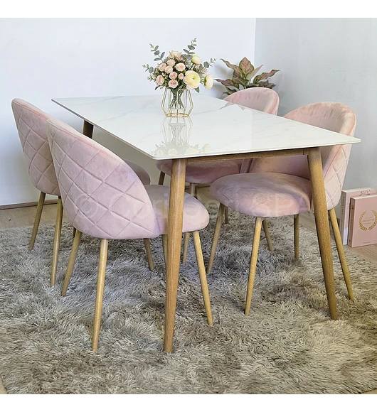 Comedor Mesa Mármol 140x80cm + 4 Sillas Bread Wood