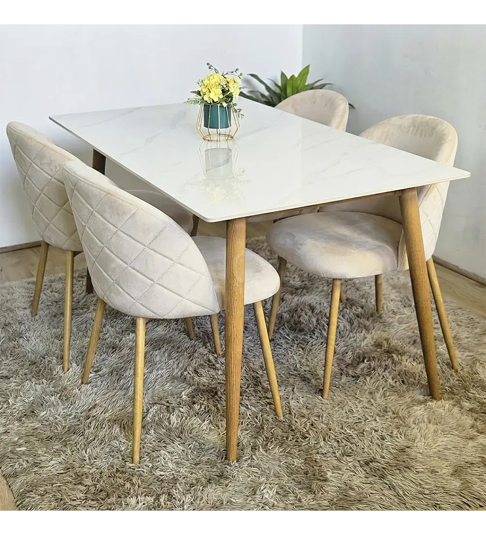 Comedor Mesa Mármol 140x80cm + 4 Sillas Bread Wood