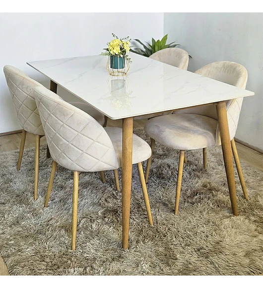 Comedor Mesa Mármol 160x90cm + 4 Sillas Bread Wood