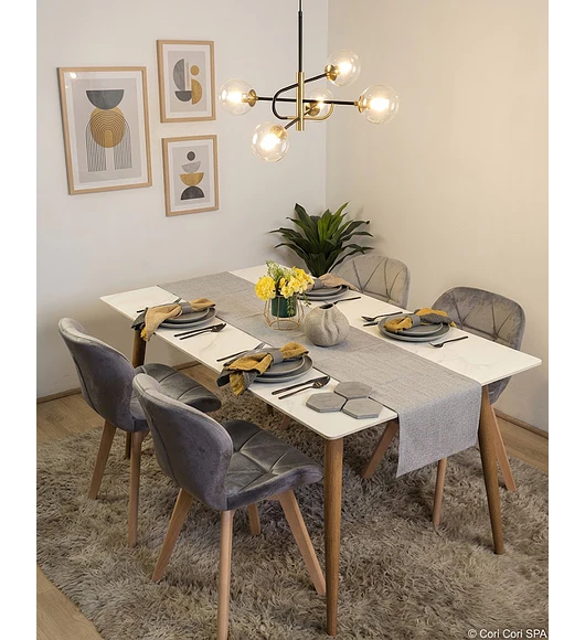 Comedor Mesa Mármol 120x80cm  + 4 Sillas Mariposa Velvet
