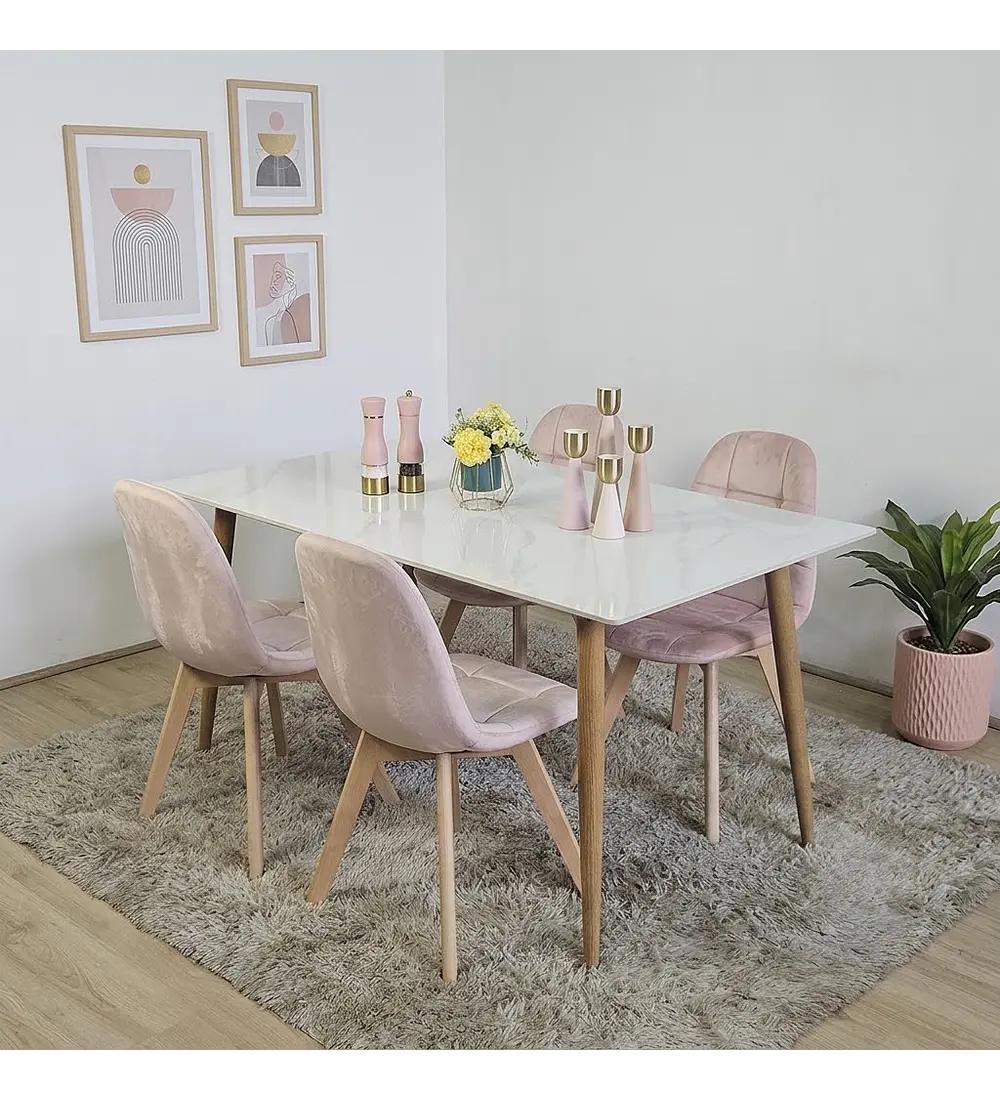 Comedor Mármol 120x80cm  + 4 Sillas Capitonne Velvet