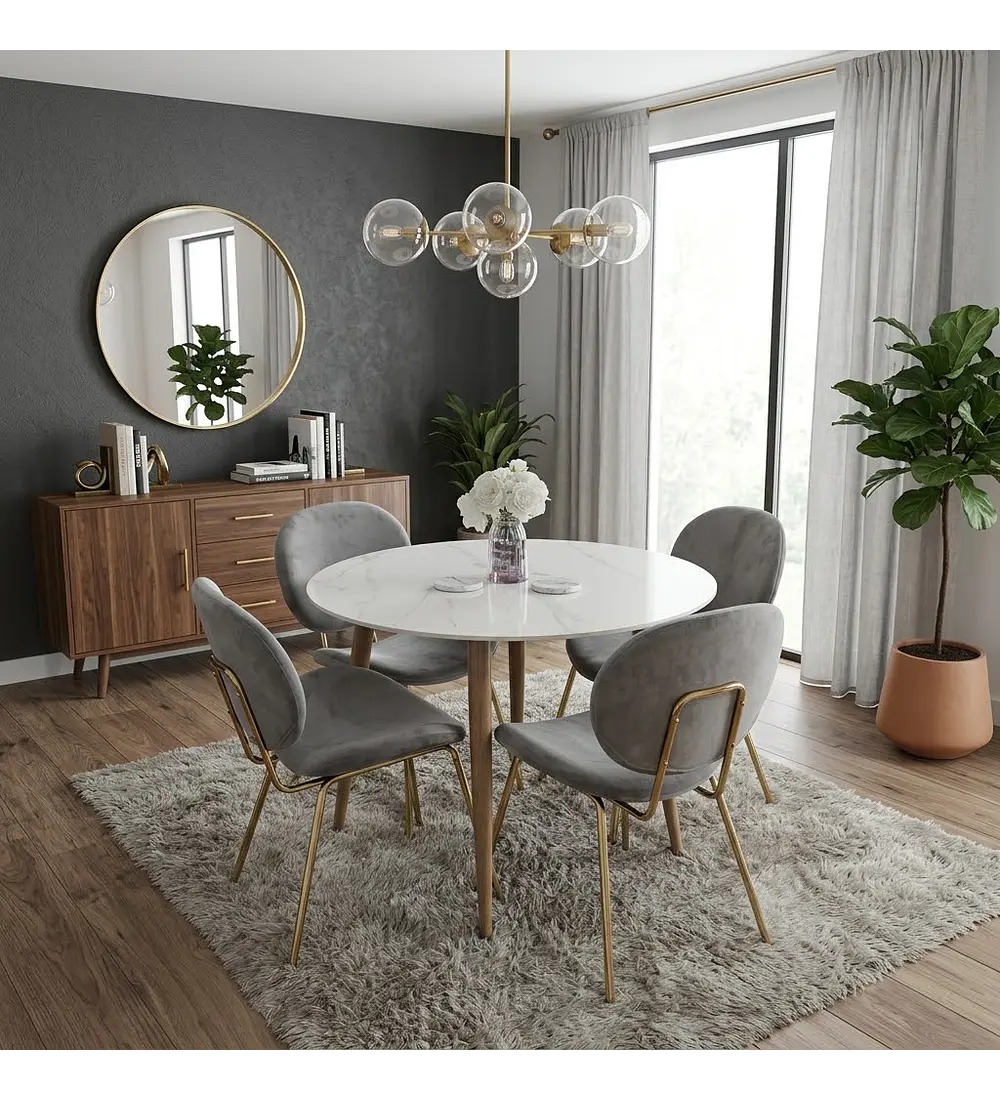 Comedor Mesa Mármol 100cm  + 4 Sillas Karu