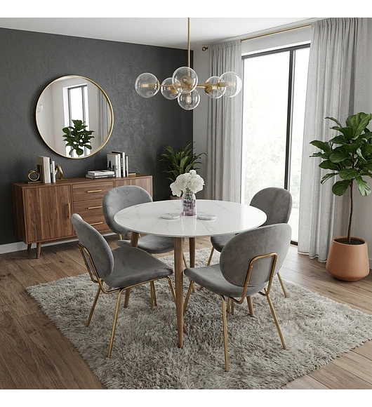 Comedor Mesa Mármol 100cm  + 4 Sillas Karu
