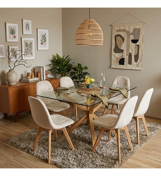 Comedor Madrid 160x90cms + 6 sillas Capitonné Velvet 