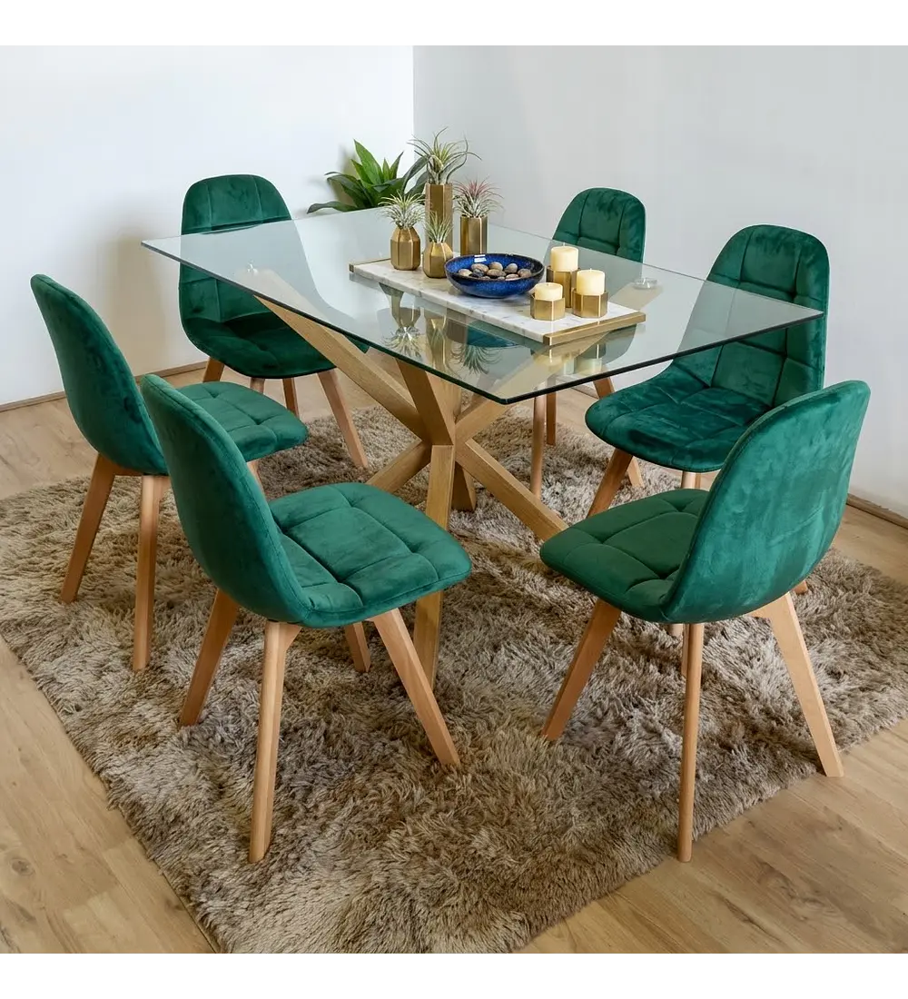 Comedor Madrid 160x90cms + 6 sillas Capitonné Velvet 