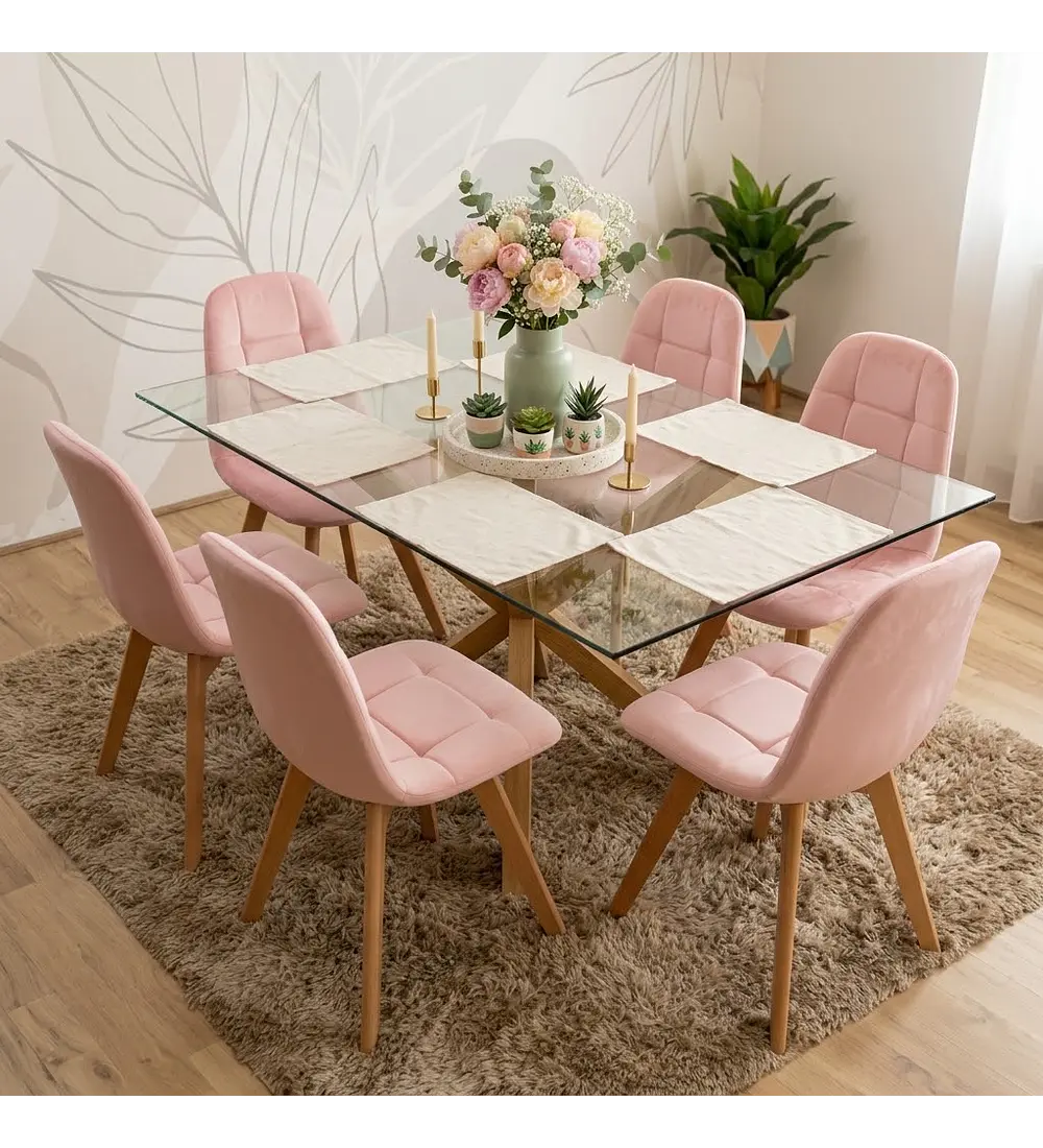 Comedor Madrid 140x80cms + 6 Sillas Capitonné Velvet 