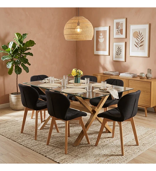 Comedor Medlock 140x90cms + 6 Sillas Mariposa Lino
