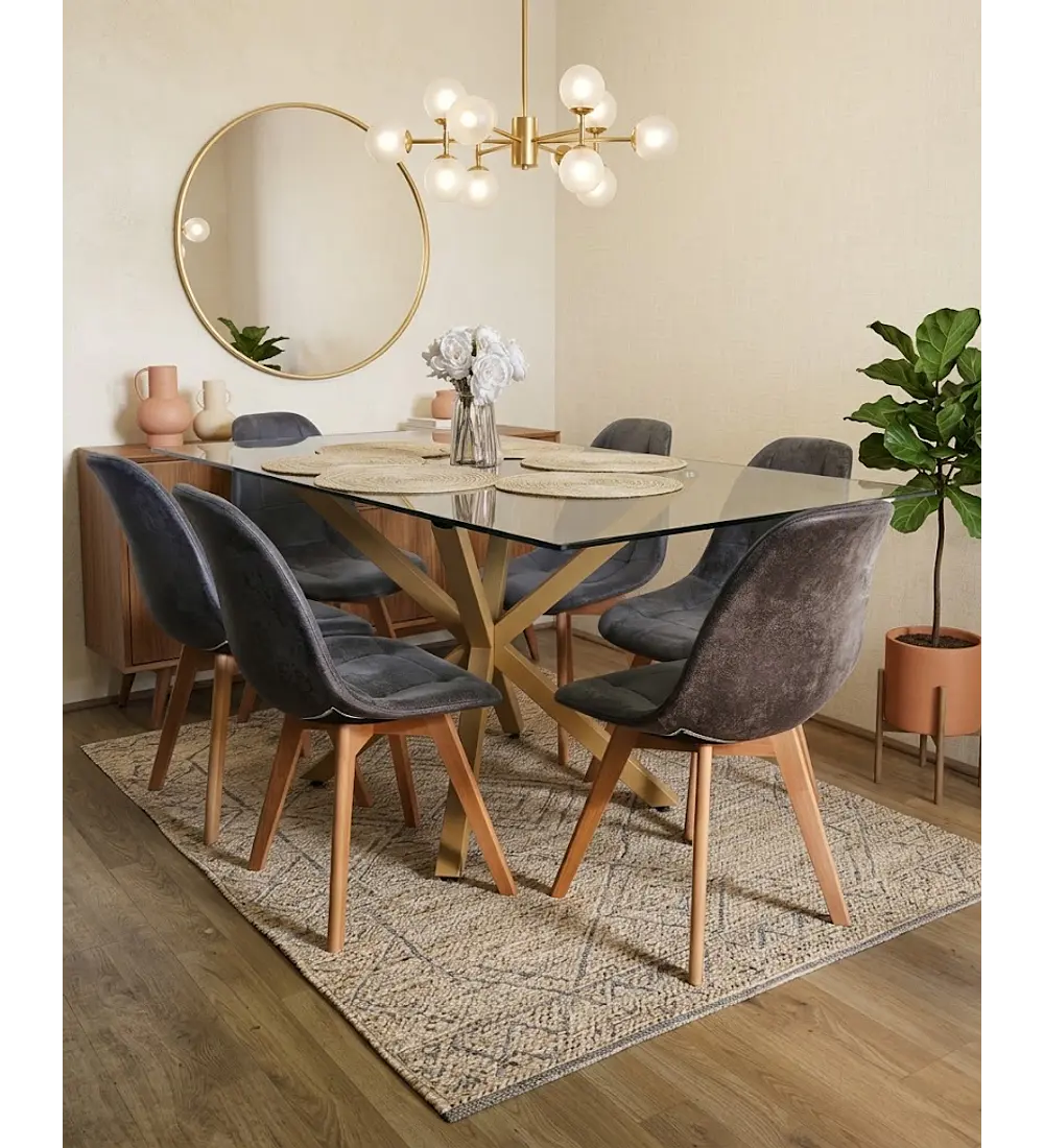 Comedor Madrid 140x80cms + 6 Sillas Capitonné Ecocuero Vintage