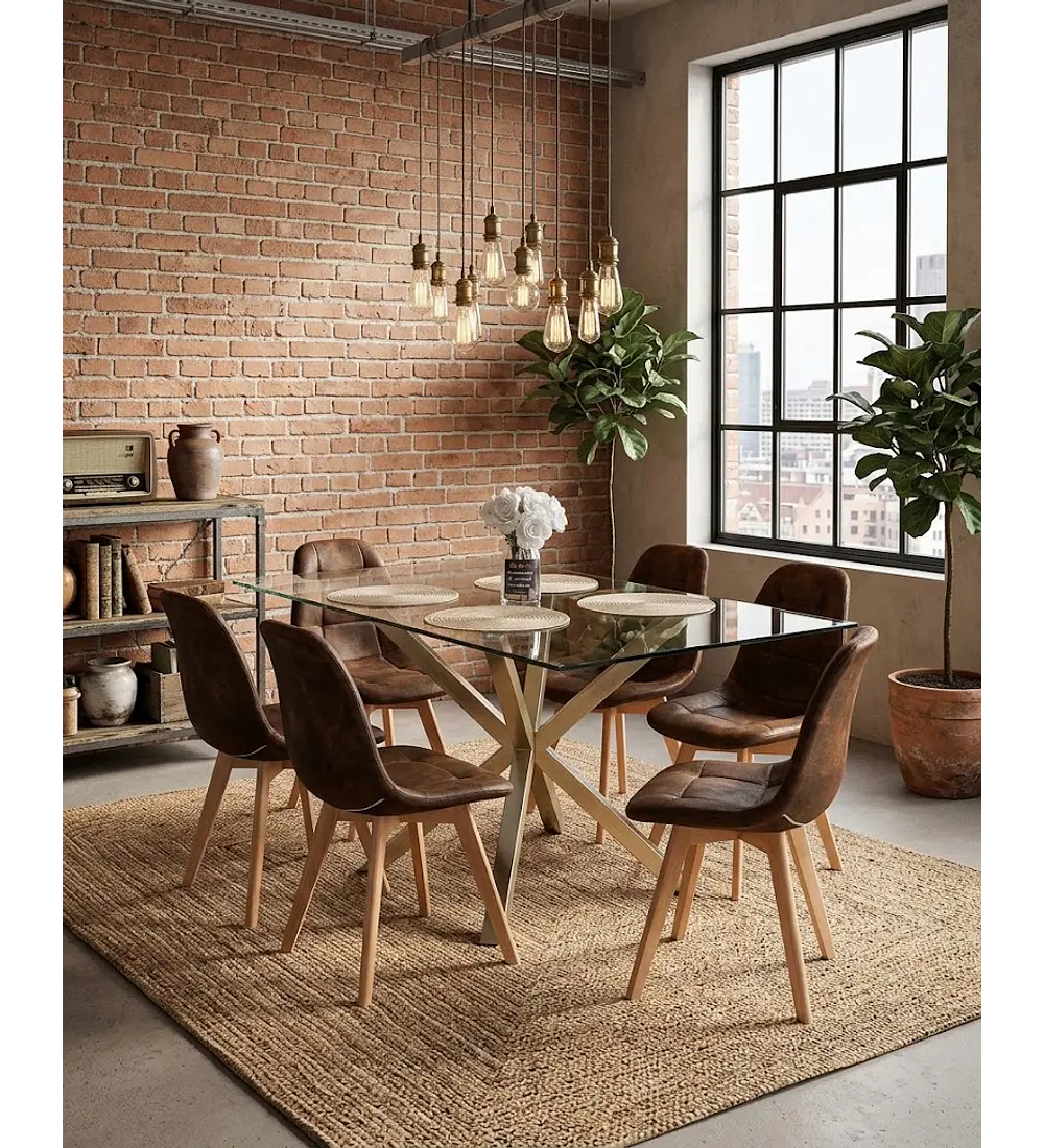 Comedor Madrid 140x80cms + 6 Sillas Capitonné Ecocuero Vintage