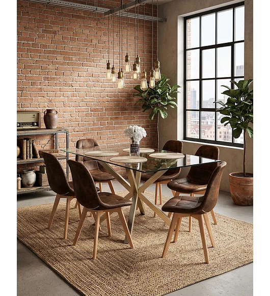 Comedor Madrid 140x80cms + 6 Sillas Capitonné Ecocuero Vintage