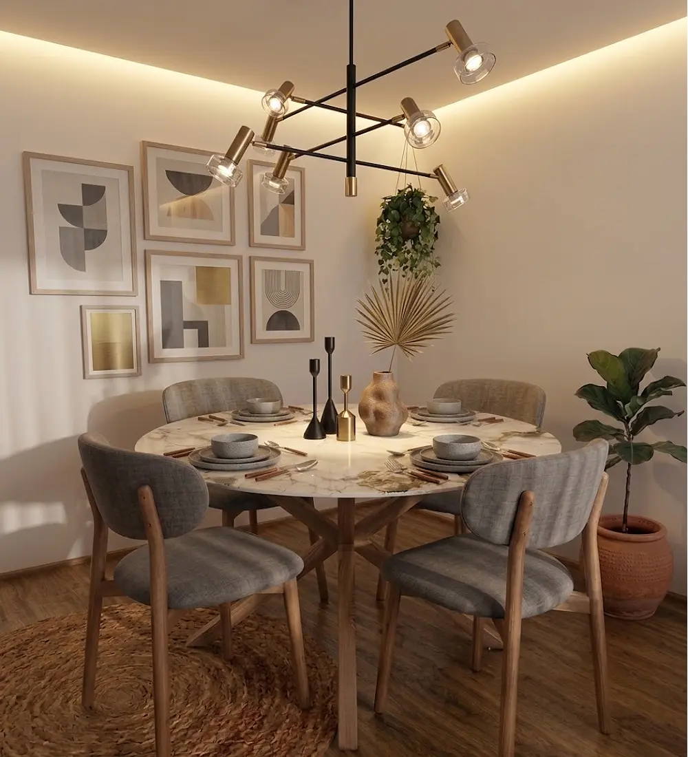 Comedor Mesa Warwick Stone Wood + 4 Sillas Cloud Lino