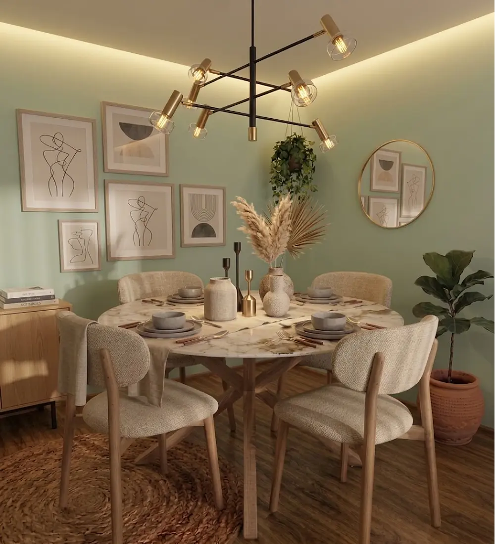 Comedor Mesa Warwick Stone Wood + 4 Sillas Cloud Lino