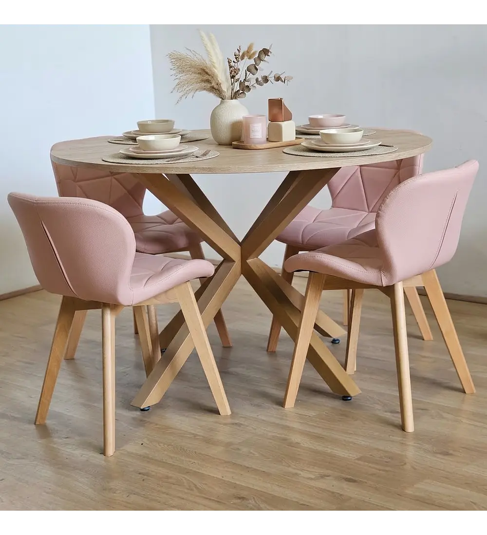 Comedor Warwick Melamina Wood 120cm + 4 Sillas Mariposa Ecocuero Wood
